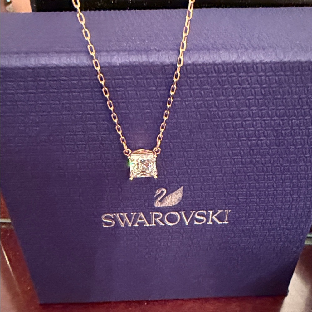 Swarovski attract Gold Necklace with Square Crystal Pendant